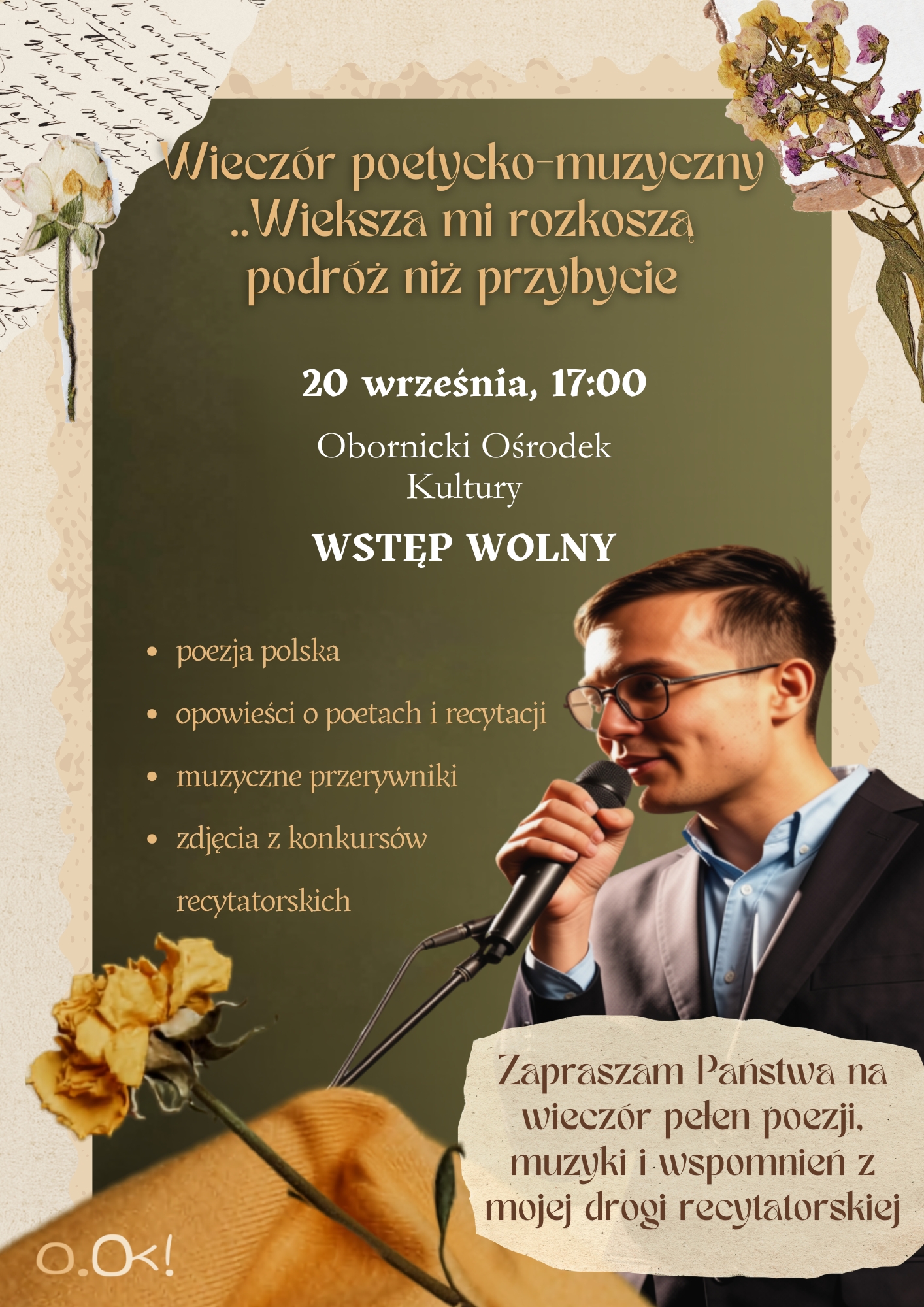 Wiecz&oacute;r poetycko-muzyczny: &bdquo;Większą mi rozkoszą podr&oacute;ż niż przybycie&rdquo;