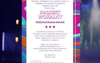 Zdjęcie do JUŻ WKR&Oacute;TCE RUSZA NOWY PROJEKT WOKALNY W OOK