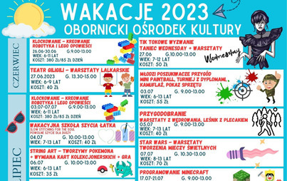 Zdjęcie do WAKACJE 2023 Z OOK - PLAN ZAJĘĆ I WARSZTAT&Oacute;W